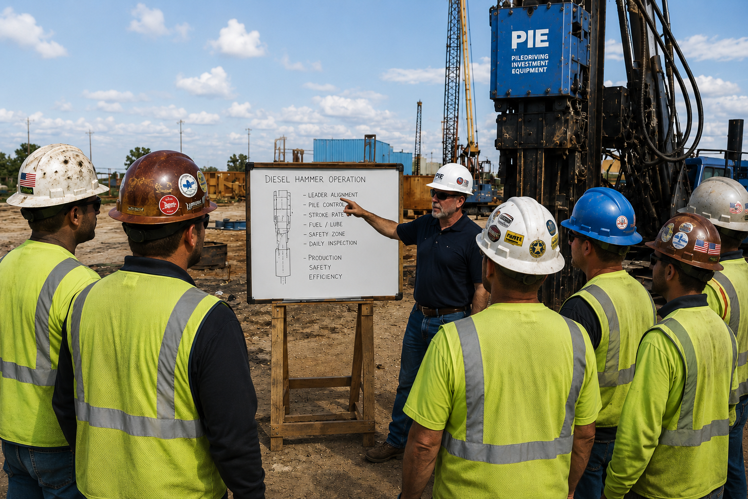 Pile driving equipment training taking place at a jobsite