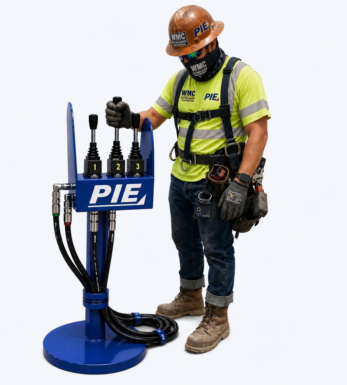 Operator using PIE manual hydraulic lever controls