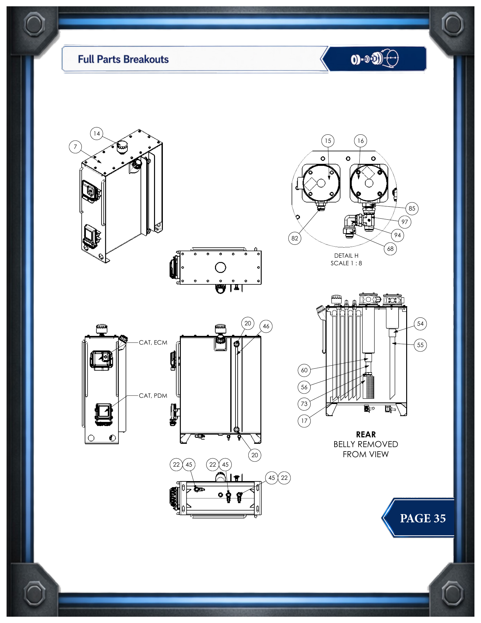 PIE 75 Reservoir and Fuel Tank Details - Main Views parts drawing, source page 35