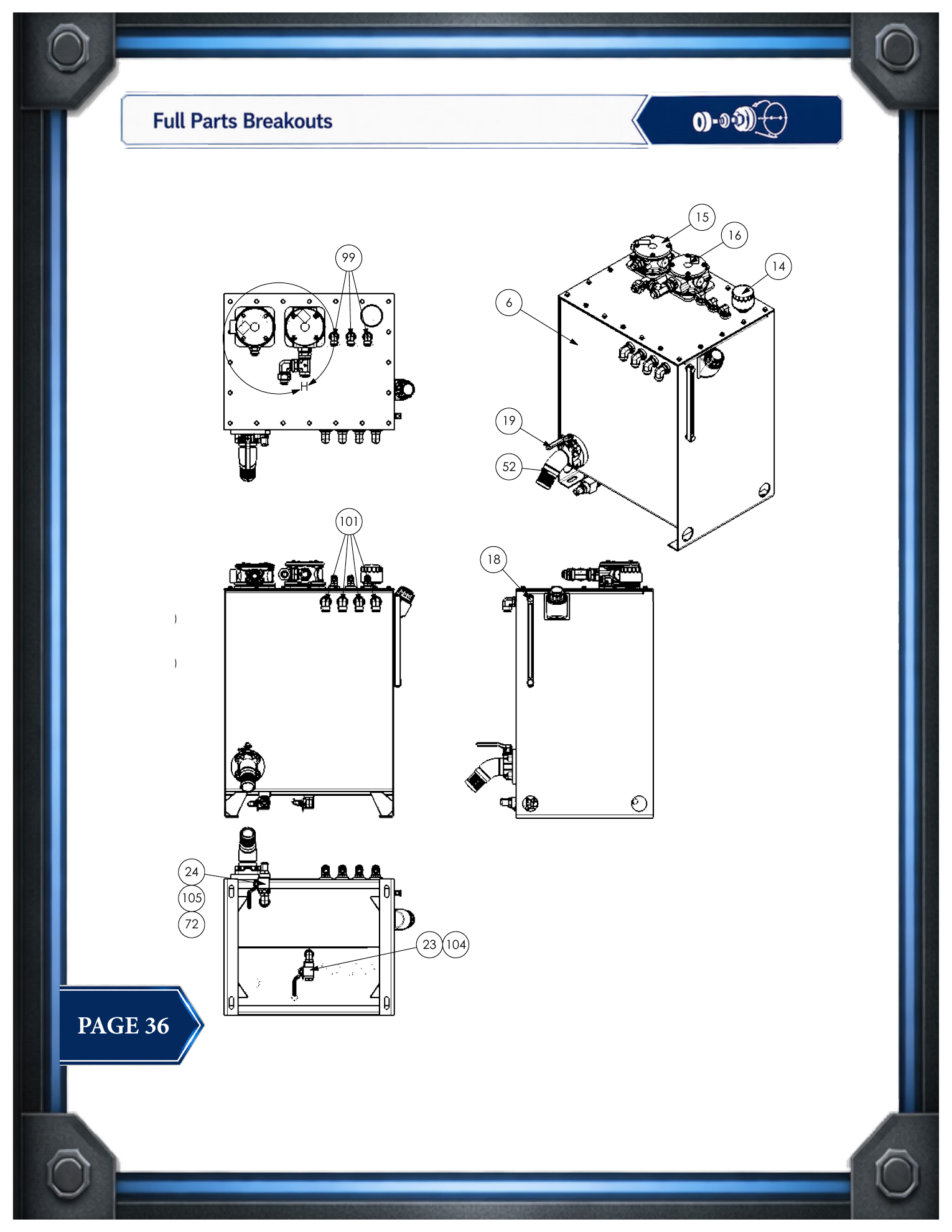 PIE 75 Reservoir and Fuel Tank Details - Additional Views parts drawing, source page 36