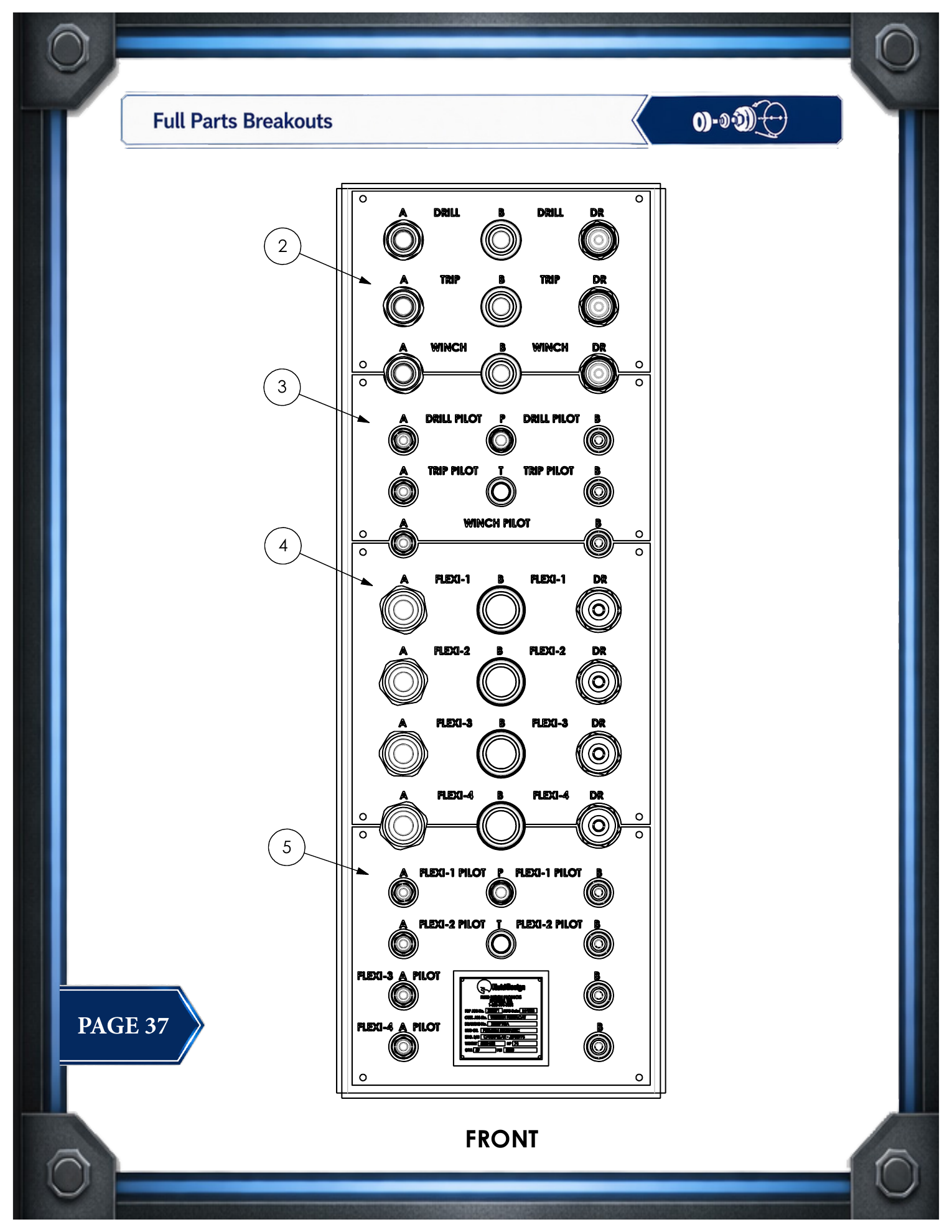PIE 75 Quick Disconnect Panel - Front parts drawing, source page 37