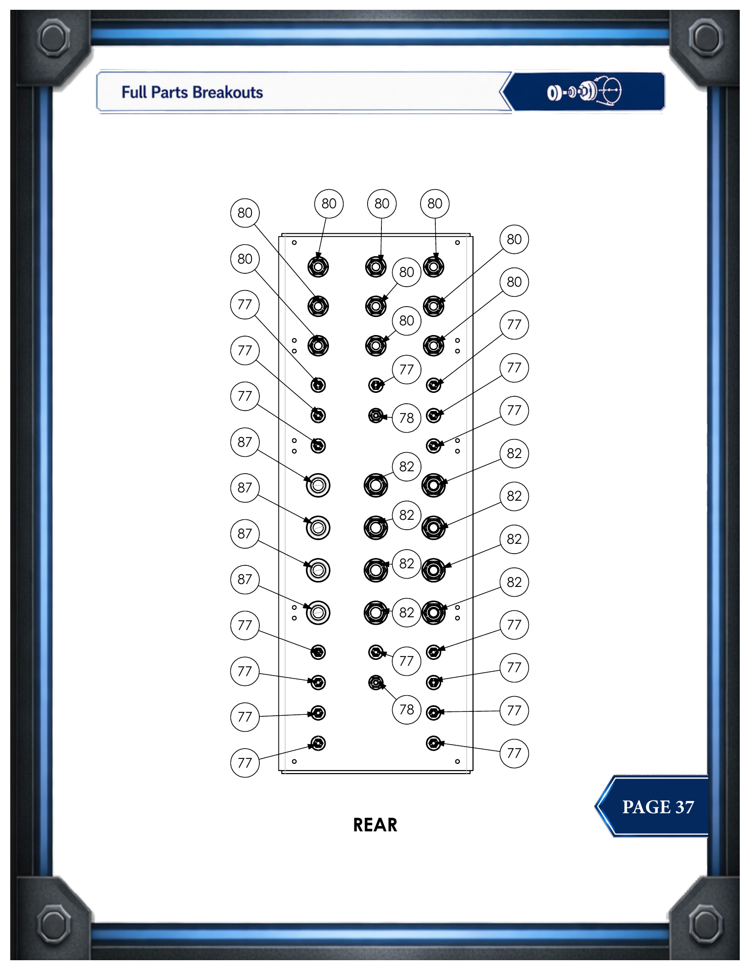 PIE 75 Quick Disconnect Panel - Rear parts drawing, source page 37