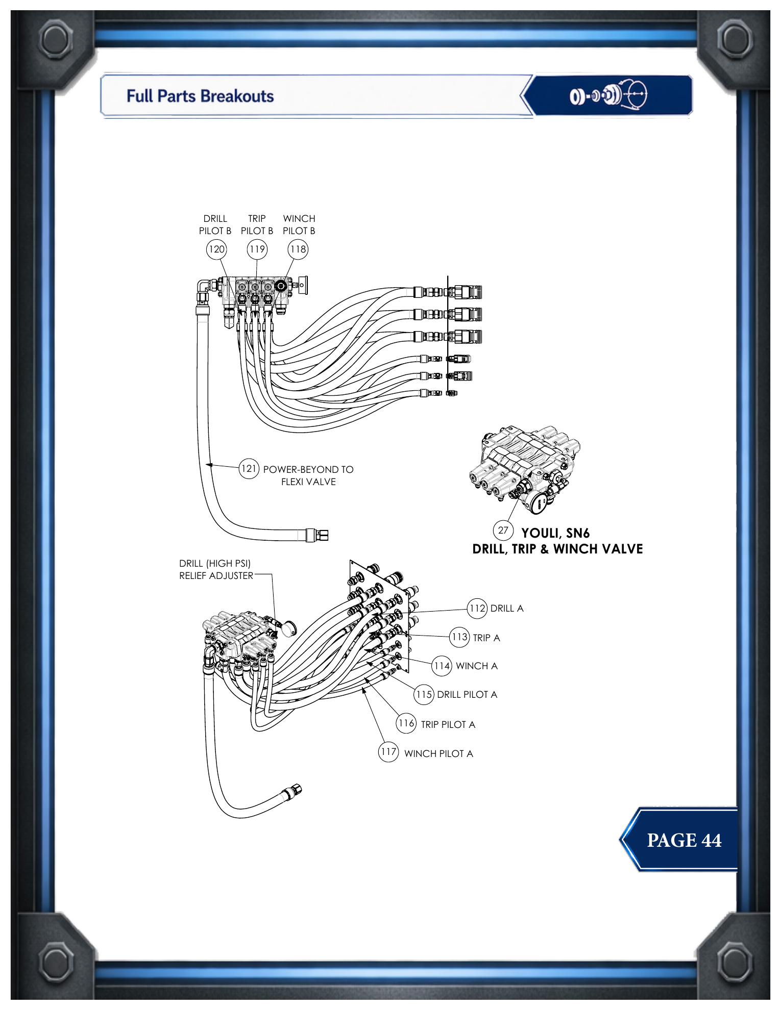 PIE 75 Drill, Trip and Winch Valve Details parts drawing, source page 44